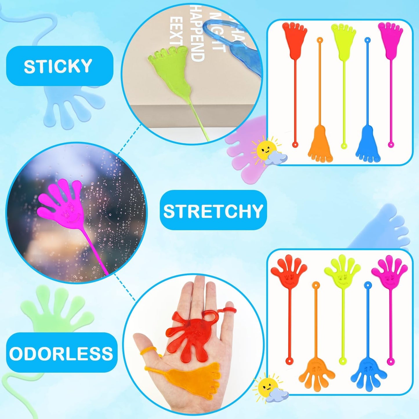 Skiennix Large Sticky Hands - Fun Party Favors for Kids | 100 PCS Birthday Goodie Bag Fillers