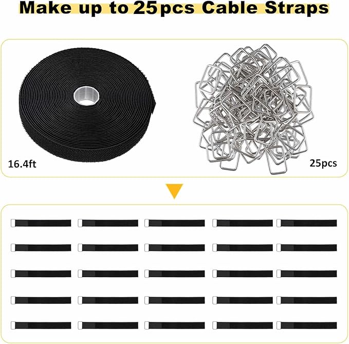 YMCRLUX 1"x16ft Hook and Loop Straps with 25 Metal Buckles, Adjustable Fastening Cable Straps, Cut-to-Length Cinch Strap, Reusable Nylon Securing Cord Ties for Organizer or Storage, 1 inch Wide, Black