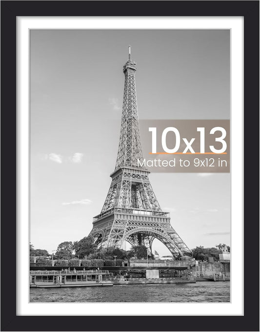 Upsimples 10x13 Picture Frame - Versatile Wall Hanging for 9x12 Photos with Mat, Black, 1 Pack