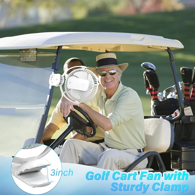 BIVBTP 12000mAh Clip on Fan 30H Longest Runtime, 8in Portable Fan Rechargeable, Ultra Quiet with Heavy-Duty Clamp, USB Desk Fans for Golf Cart,Office Desk, Treadmill, Camping, Bedroom