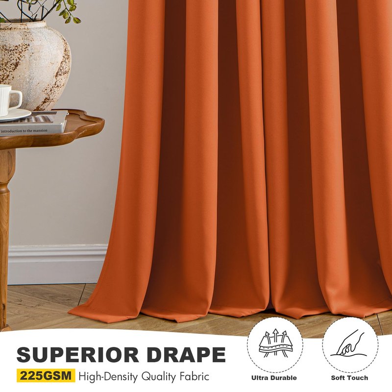 MIULEE Orange Blackout Curtains for Bedroom Living Room 96 Inches Long 2 Panels, Thermal Insulated Room Darkening Fall Drapes Solid Grommet Noise Reduction Light Blocking Window Treatments 40x96 Inch