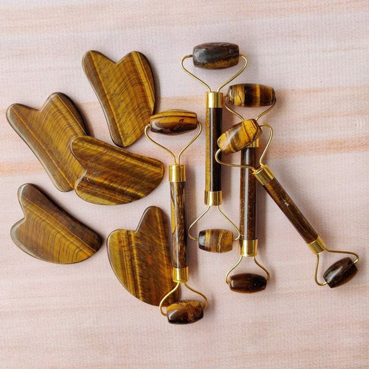 Tiger Eye Face Roller and Gua Sha Set - Skin Care Jade Roller and Gua Sha for Women Gifts - Tiger Eye Roller for Face Massage Roller Facial Therepy Lifting Tool Anti Aging Beauty (Tiger Eye)