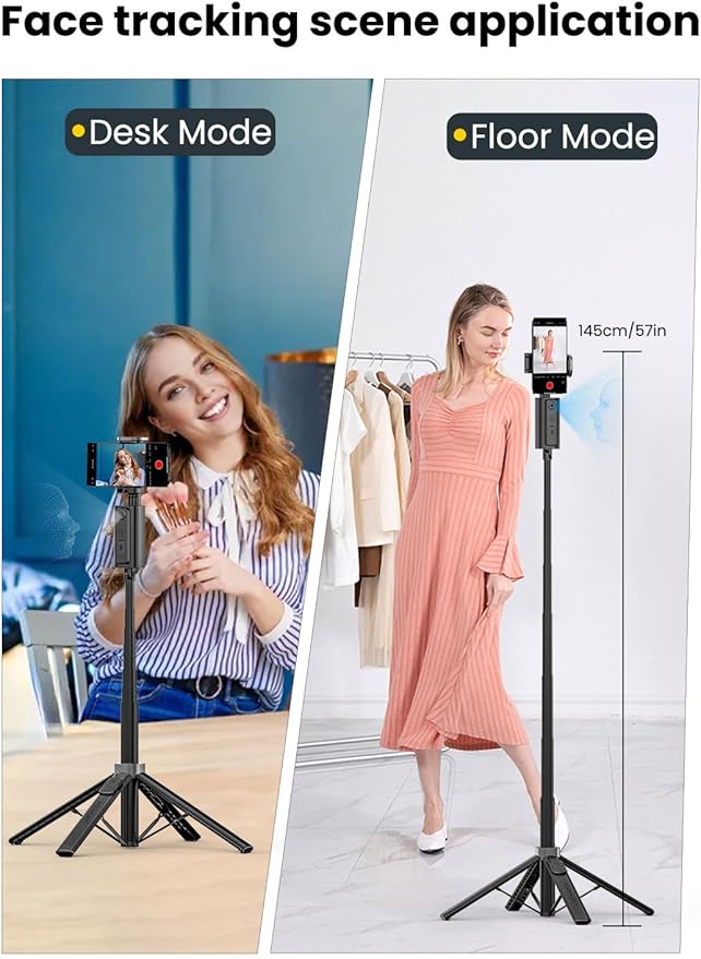 AOCHUAN Auto Face TrackingTripod, w/Gesture Control for iPhone,Extendable Pole, 360° Rotating Selfie Stick,Wireless Remote,Video Recording 4-Leg Stable & Portable Tripod