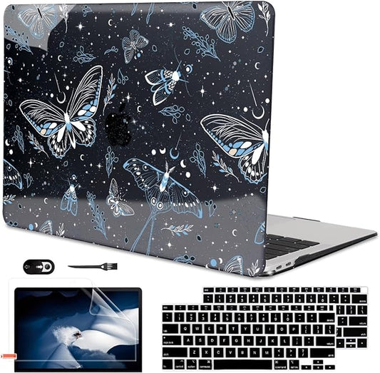 LCMOCICO for MacBook Air 13 inch Case 2021 2020 2019 2018 Release M1 A2337 A2179 A1932, Glitter Black Pritned Pattern Hard Case Cover for Mac Air 13 M1 Retina Display with Touch ID, Butterfly Sky