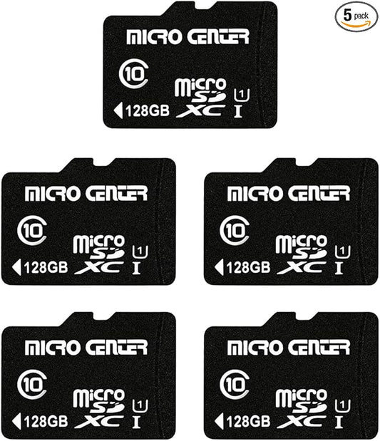 Micro Center 128GB Class 10 MicroSDXC Flash Memory Card with Adapter for Mobile Device Storage Phone, Tablet, Drone & Full HD Video Recording - 80MB/s UHS-I, C10, U1 (5 Pack)