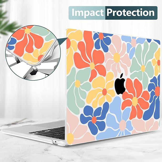 TWOLSKOO for MacBook Air 15 inch Case 2026 2025 2024 2023 Release M5 A3448 M4 A3241 M3 A3114 M2 A2941, Plastic Hard Shell & Screen Protector & Keyboard Cover & Type C Adapter, Chamomile Blue