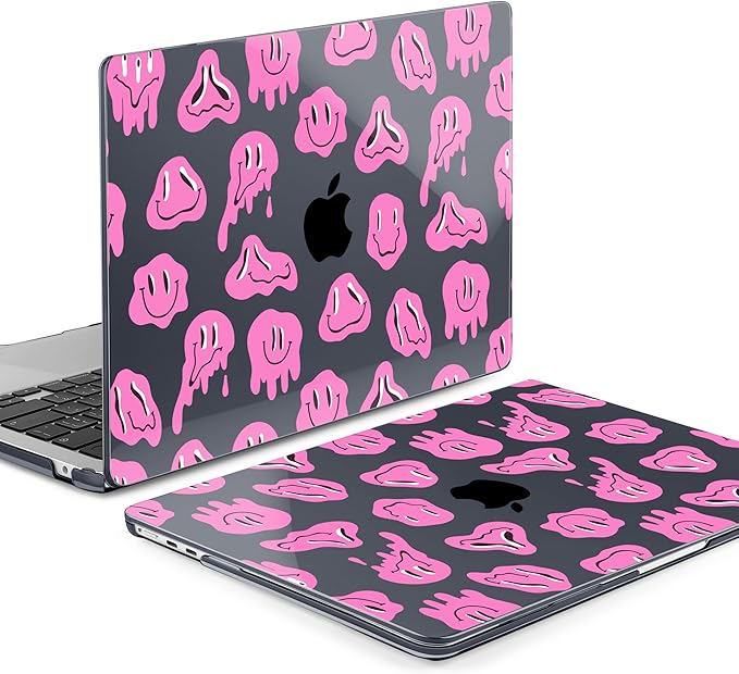 MEEgoodo Case for M5/M4/M3/M2 MacBook Air 13.6 inch 2026 2025 2024 2022, Fit Model A3449/A3240/A3113/A2681, Case Compatible with MacBook Air 13 inch, Pink Groovy Emoji