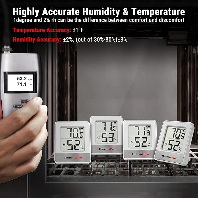 TempPro TP49 2 Pieces Digital Hygrometer Indoor Thermometer Humidity Meter Mini Hygrometer Thermometer with Temperature and Humidity Monitor Room Thermometer (Previously ThermoPro)