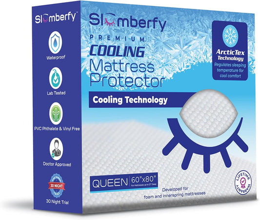 Slumberfy Queen Size Waterproof Cooling Mattress Protector - Premium Skin-Safe Cover with ArcticTex Technology, Noiseless Quilted - 60x80 in.
