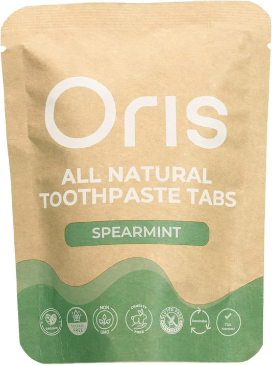 Oris Natural Toothpaste Tablets - Hydroxyapatite Enamel Remineralization | Kid-Friendly Spearmint - 62 Count