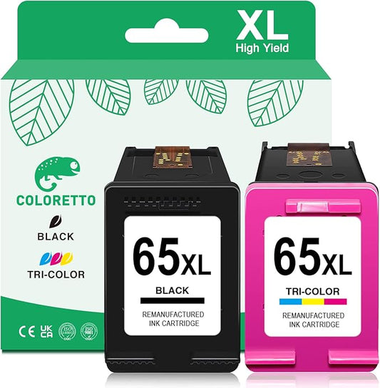 65XL for HP 65 Ink Cartridges Black/Color Combo Pack for Deskjet 3700 3755 3752 Envy 5055 5052 Deskjet 2652 2600 2655 2636 2622 2621 2620 3720 Printers for HP Ink 65 XL for HP65 Ink Cartridges