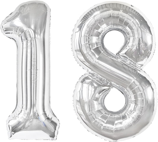 Silver Number 18 Balloon - 40 Inch 18th Birthday Decoration for Kids | Perfect for 18 Year Old Celebrations