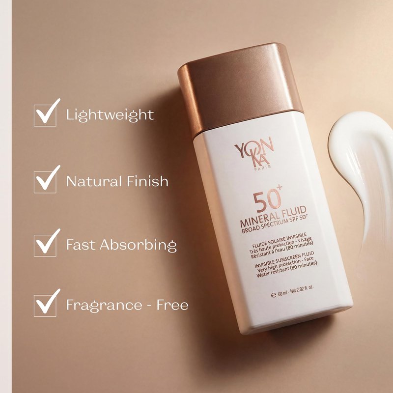 YONKA PARIS SPF 50 Mineral Fluid | Weightless Sheer Sunscreen No White Cast | 100% Non Nano Zinc Oxide Niacinamide | Fragrance Free Water Resistant | Daily Facial Sun Protection | 1 Fl Oz