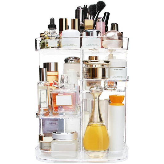 AMEITECH 360-Degree Makeup Organizer, DIY Adjustable Rotating Cosmetic Storage Carousel Spinning Holder Storage Rack with 5 Layers Large Capacity, Best for Countertop, Square
