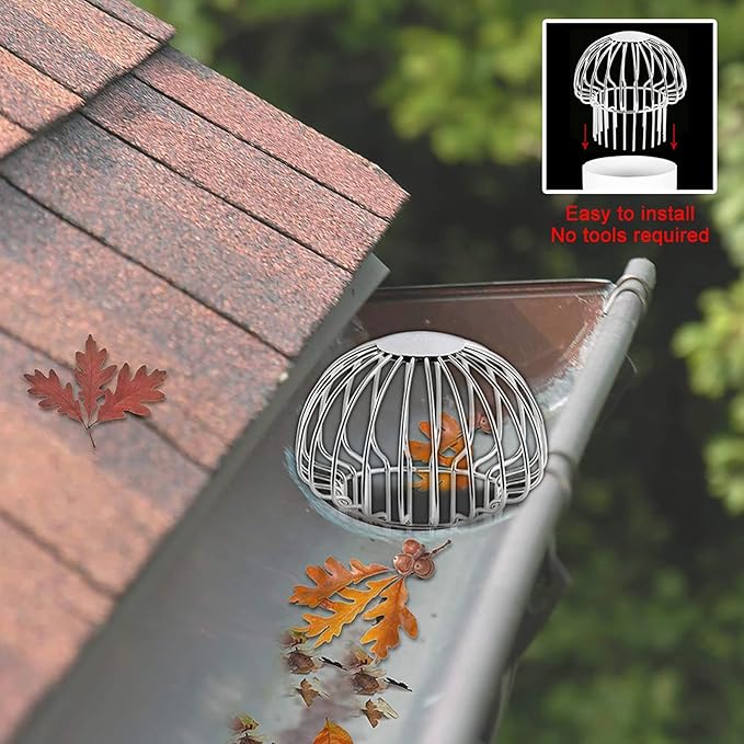 Gutter Guard 304 Stainless Steel Outdoor Roof Drain Anti-Blocking Line Cap, Mushroom Type Drainage Gutter Guard Filter, Gutter Cleaning Tool, for Stops Leaves Seeds and Other Debris,2in ï¼4pcsï¼
