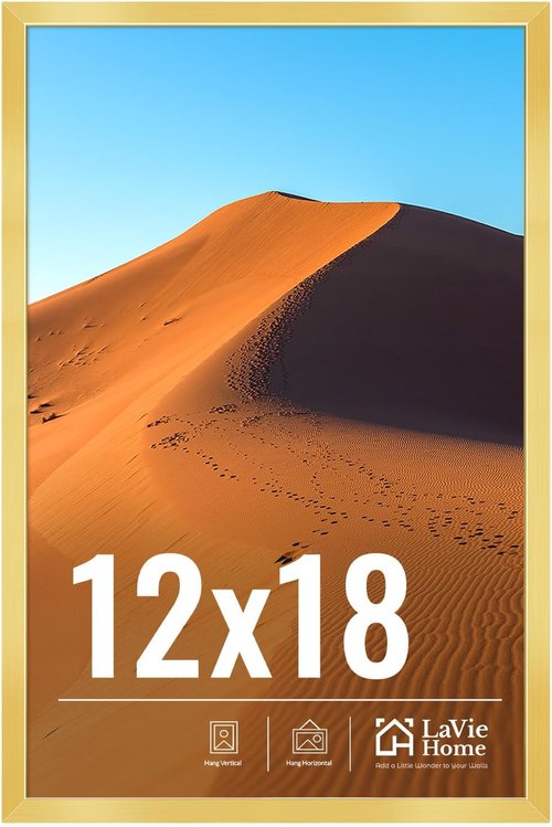 LaVie Home 12x18 Picture Frame - Elegant Gold Frame with HD Plexiglas | Vertical & Horizontal Display
