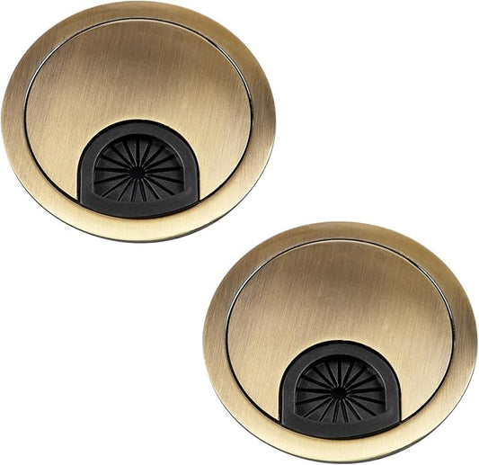 aoozleny Desk Grommet for Wire Organizer,PC Computer Desk Plastic Grommet Cord, Tidy Cable Hole Cover Organizers,2 Pack (53mm, Gold)