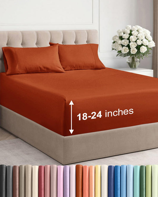 Skiennix Extra Deep Twin XL Sheet Set | 4-Piece Breathable Cooling Bedding - Soft, Wrinkle-Free Terracotta
