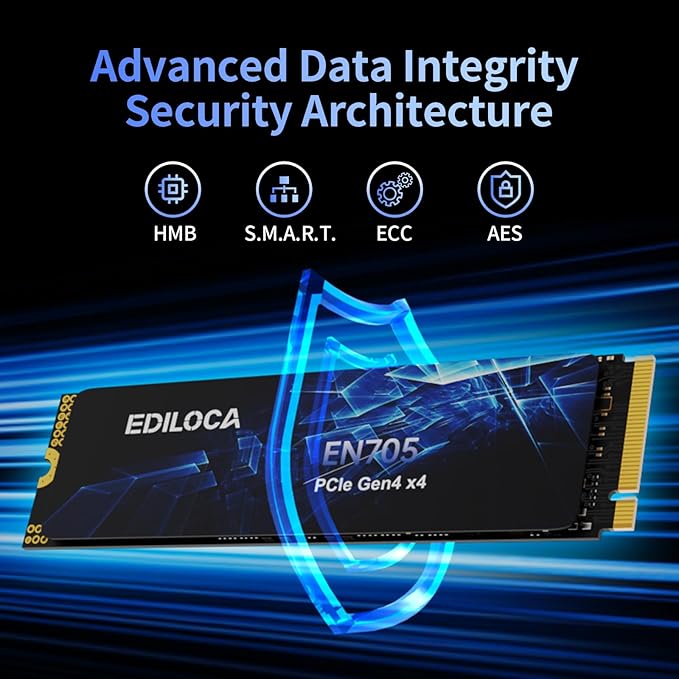 Ediloca 2TB SSD NVMe M.2 2280 PCIe Gen4 x4 Internal Solid State Drive - Up to 4800MB/s, 2TB SSD PS5 Dynamic SLC Cache, PS5 Compatible for Gaming PC Laptop(EN705)