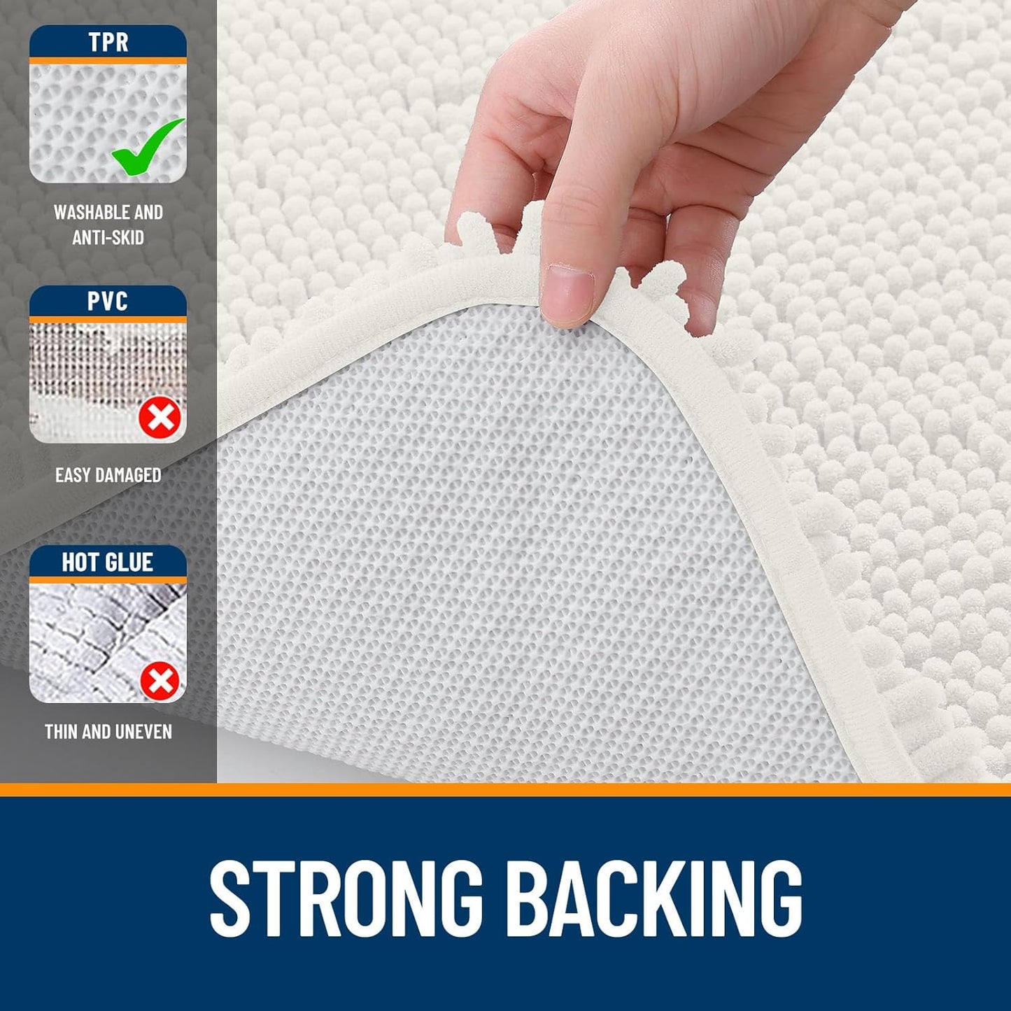 OLANLY Bath Rugs - Extra Soft Chenille, Quick-Dry & Machine Washable | 24x16 Inches, Ivory