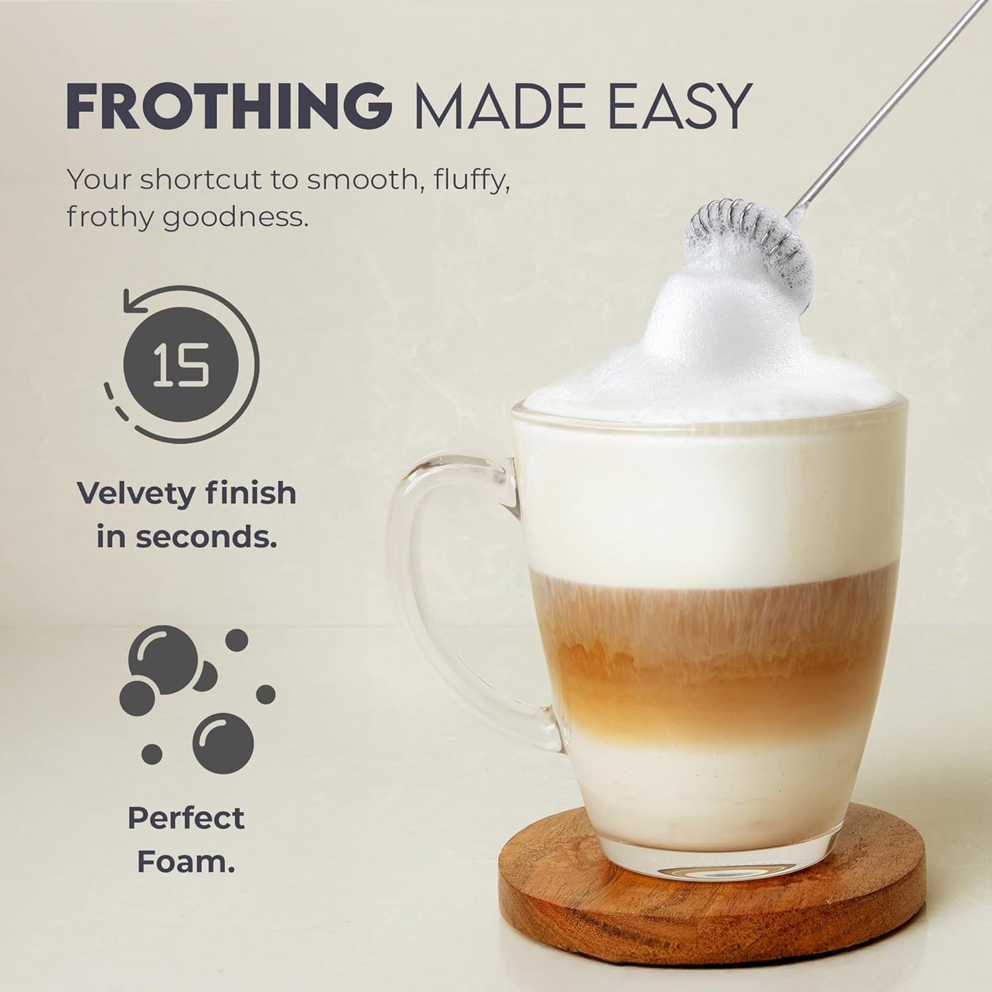 Zulay Milk Frother Wand - Mini Handheld Stainless Steel Drink Mixer for Coffee & Lattes - Black