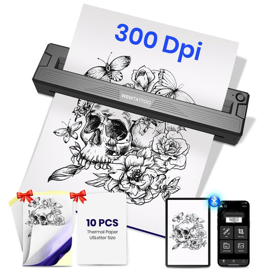 Tattoo Stencil Printer Machine,2026 Newly Upgraded Thermal Portable Wireless Bluetooth Printer,for Tattoo Artists&Beginners,with Transfer Paper and Thermal Paper,Compatible with Phone&PC (Black)