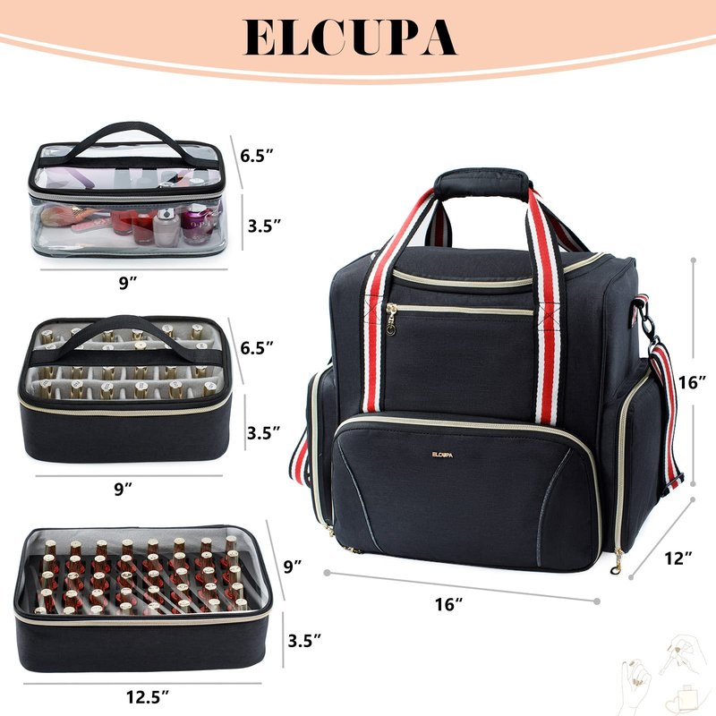 ELCUPA Large Nail Polish Organizer Holds 80 Bottles(15ml - 0.5 fl.oz) with 3 Removable Nail Polish Cases,Nail Organizers and Storage for Nail Tech Suppliers