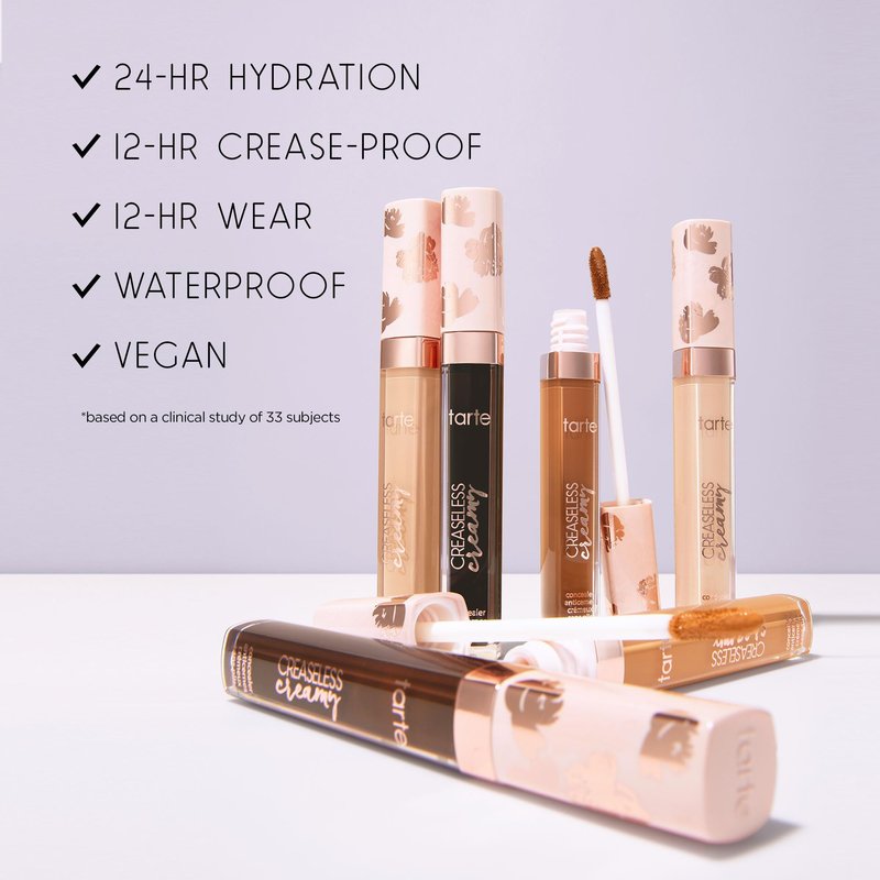 tarte creaseless creamy full-coverage concealer – Waterproof Hydrating Longwear, Niacinamide & Caffeine for covering Dark Circles & Blemishes, Vegan & Cruelty-Free, full size, 22N light neutral