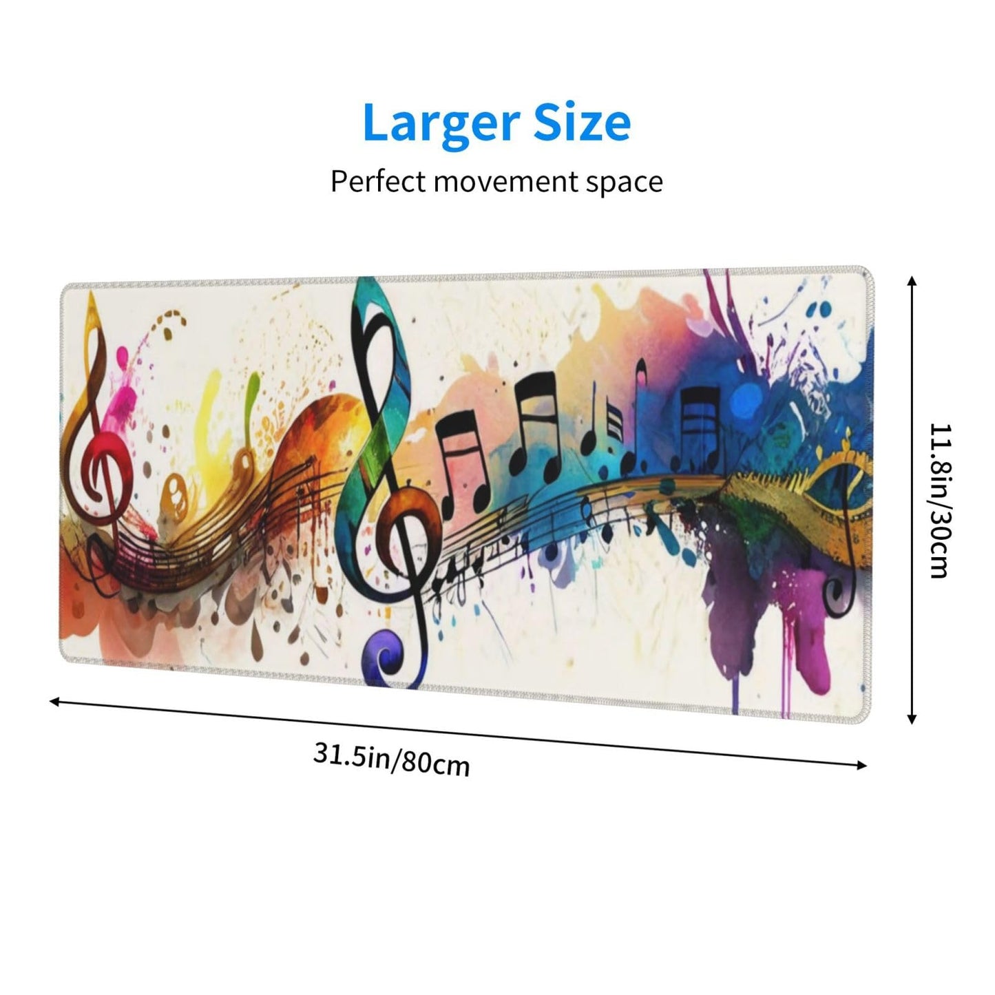 Gaming Mouse Pad, Large Non-Slip Rubber Base Mousepad, Keyboard Mouse Mat, Desk Pad with Stitched Edges, 31.5x11.8inch, Music Note