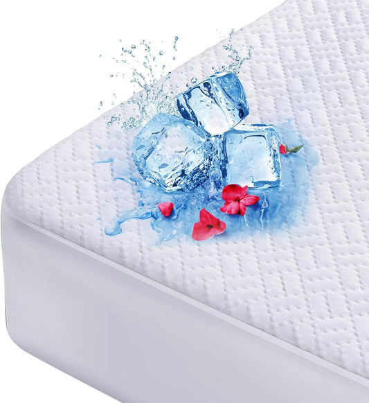 Skiennix Cooling Waterproof Mattress Protector - Soft & Breathable Queen Size Cover | 3D Air Fabric, Noiseless, Fits 8''-21'' Deep Mattresses
