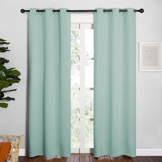 NICETOWN Thermal Blackout Curtain Panels - Insulated Grommet Drapes for Loft Windows | Aqua, 34x84 Inches (One Pair)