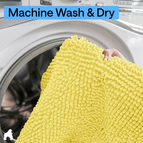 GORILLA GRIP Bath Rug Mat, Thick Soft Absorbent Chenille, Rubber Backing Quick Dry Microfiber Mats, Machine Washable Rugs for Shower Floor, Bathroom Runner Bathmat Accessories Décor, Contour, Yellow