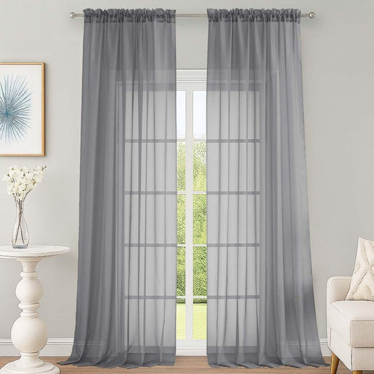 OWENIE Grey Sheer Curtains 120 Inches Long 2 Panels Set, Airy Lightweight Sheer Grey Curtains for Living Room Bedroom, Farmhouse Voile Filmy Rod Pocket Curtains Drapes, 2 Pcs, Each 59" Wx120 L Inch