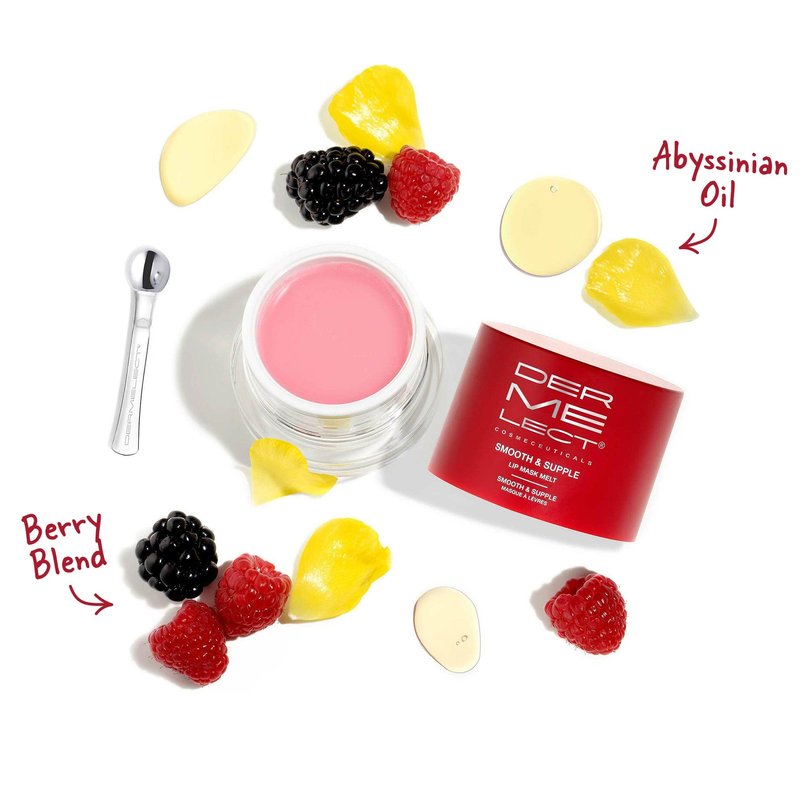 Dermelect Smooth & Supple Lip Mask Melt Anti Aging Lip Balm with Castor Oil, Jojoba, Abyssinian, Evening Primrose Oil, Hydrating & Replenishing for Dryness Chapped Lips Flakiness Cracked Skin 0.5 oz