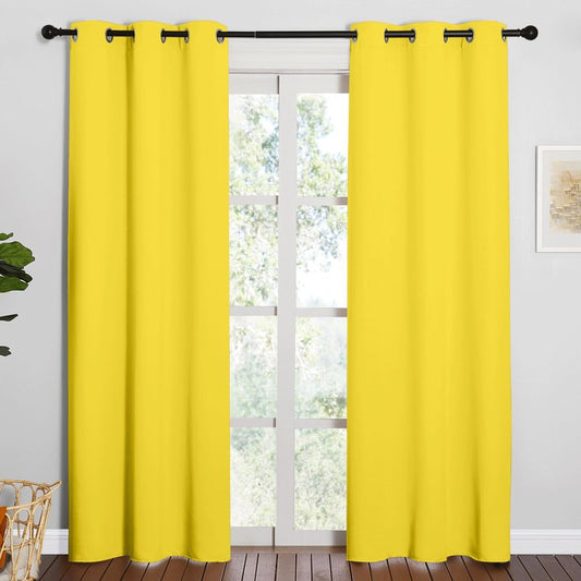 NICETOWN 84 inches Curtains for Office and Theater, Thermal Insulated Solid Grommet Drapes for Living Room (Bright Yellow, 1 Pair, 42 inches Wide)