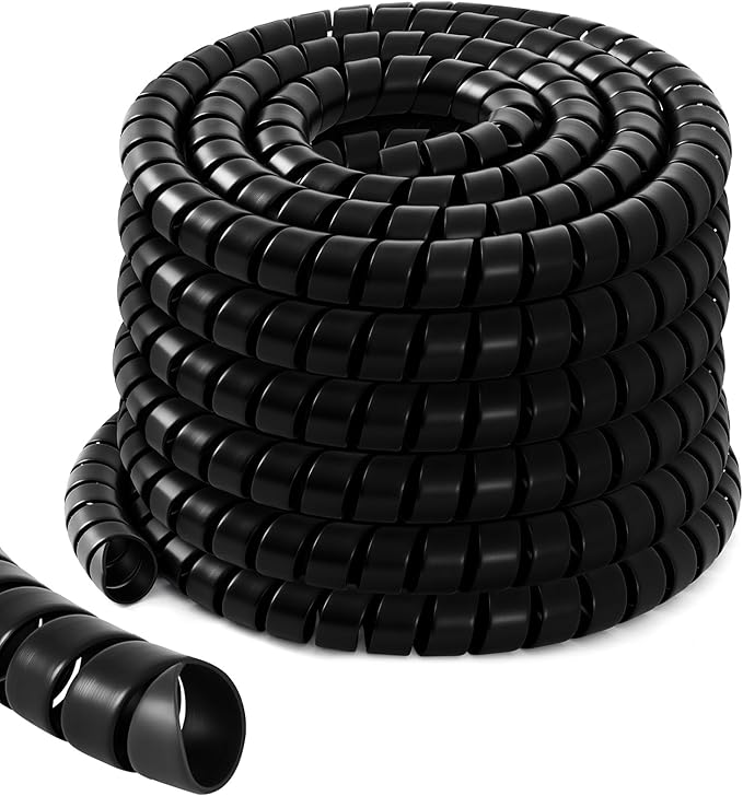 Innconee 1 Pcs Spiral Wrap Cable Protector, Safe 1.25" Od x 40' Pre Cut Lengths Hydraulic Hose Protector Wrap to Avoid Wear and Extend Life for Hydraulic Pneumatic Hoses(Black)