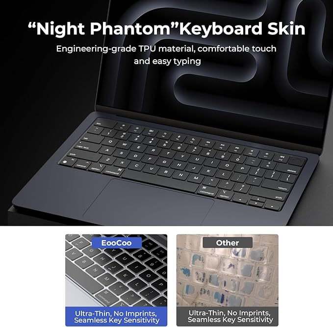 EooCoo Premium Keyboard Cover Skin Protector, Laptop Accessories Compatible with 2026 2025 2024 2023 2022 2021 M5/M4/M3/M2/M1 Pro/Max MacBook Pro 14/16, M5-M2 MacBook Air 13/15, MacBook Neo, Black
