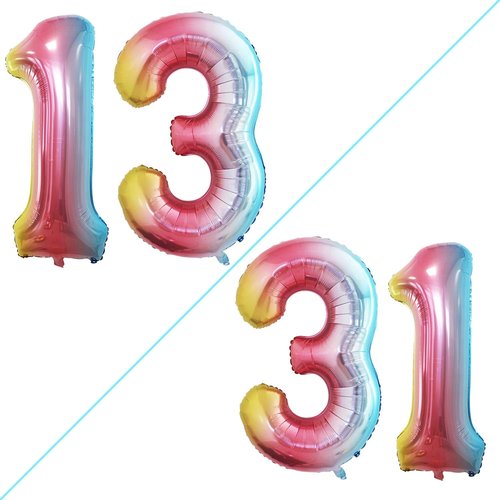 GOER Jumbo 13 Balloons - 42 Inch Foil Helium Decorations for Sweet 13 Birthday Party | Rainbow