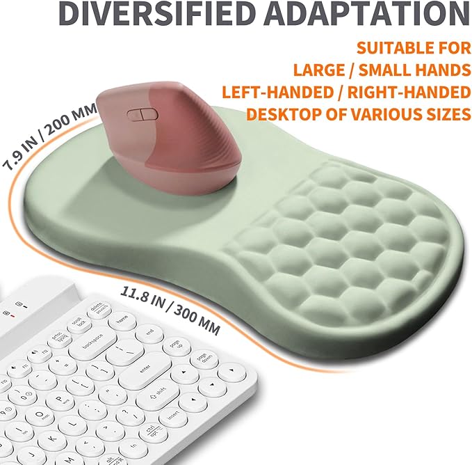 Armanza Ergonomic Joint Wrist Support Mouse Pad with Memory Foam Cushion Massage Bump, Carpal Tunnel Pain Relief Mousepad Slope Design for Wrist Rest, 11.8x7.9 in, DarkSeaGreen