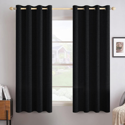 MIULEE Blackout Curtains - 100% Linen Texture Thermal Insulated Drapes | 52x54 Inch (2 Panels)