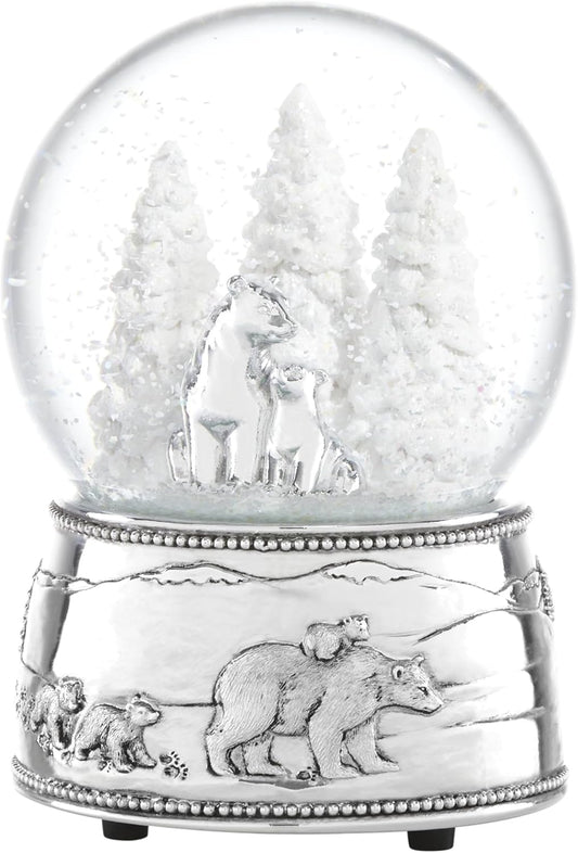 Reed And Barton Musical Snow Globe - North Pole Bound Polar Bears | Silver-Plated Winter Decor