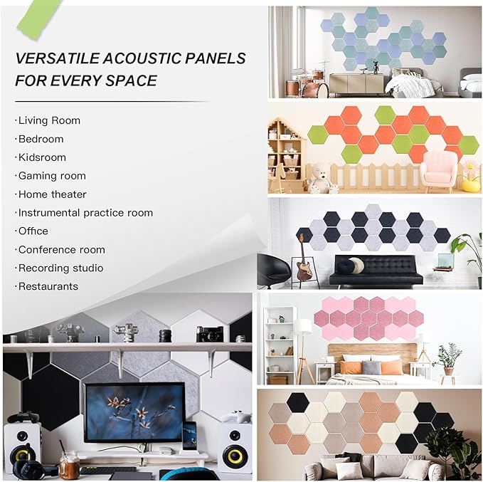 Mollywell Hexagon Acoustic Panels 14x12 - Reduce Echo & Reverb, Noise Blocking Wall Tiles for Study & Library, Ink Blue Sound Absorbing Panels
