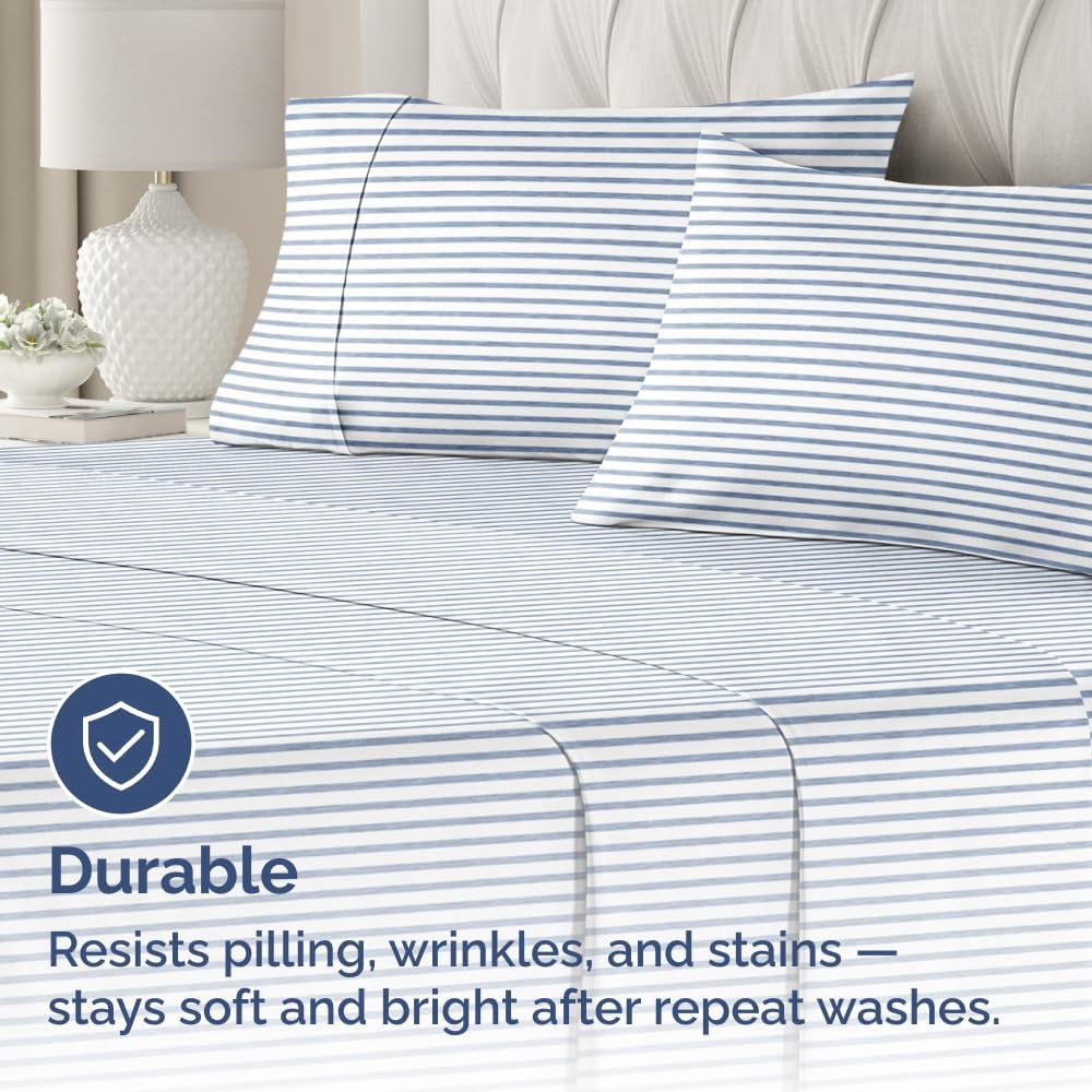 Skiennix Standard Pillow Cases - Ultra-Soft Hotel Quality Covers | Comfy, Wrinkle-Free, Stain & Fade Resistant | 2-Piece Set in Blue Stripes