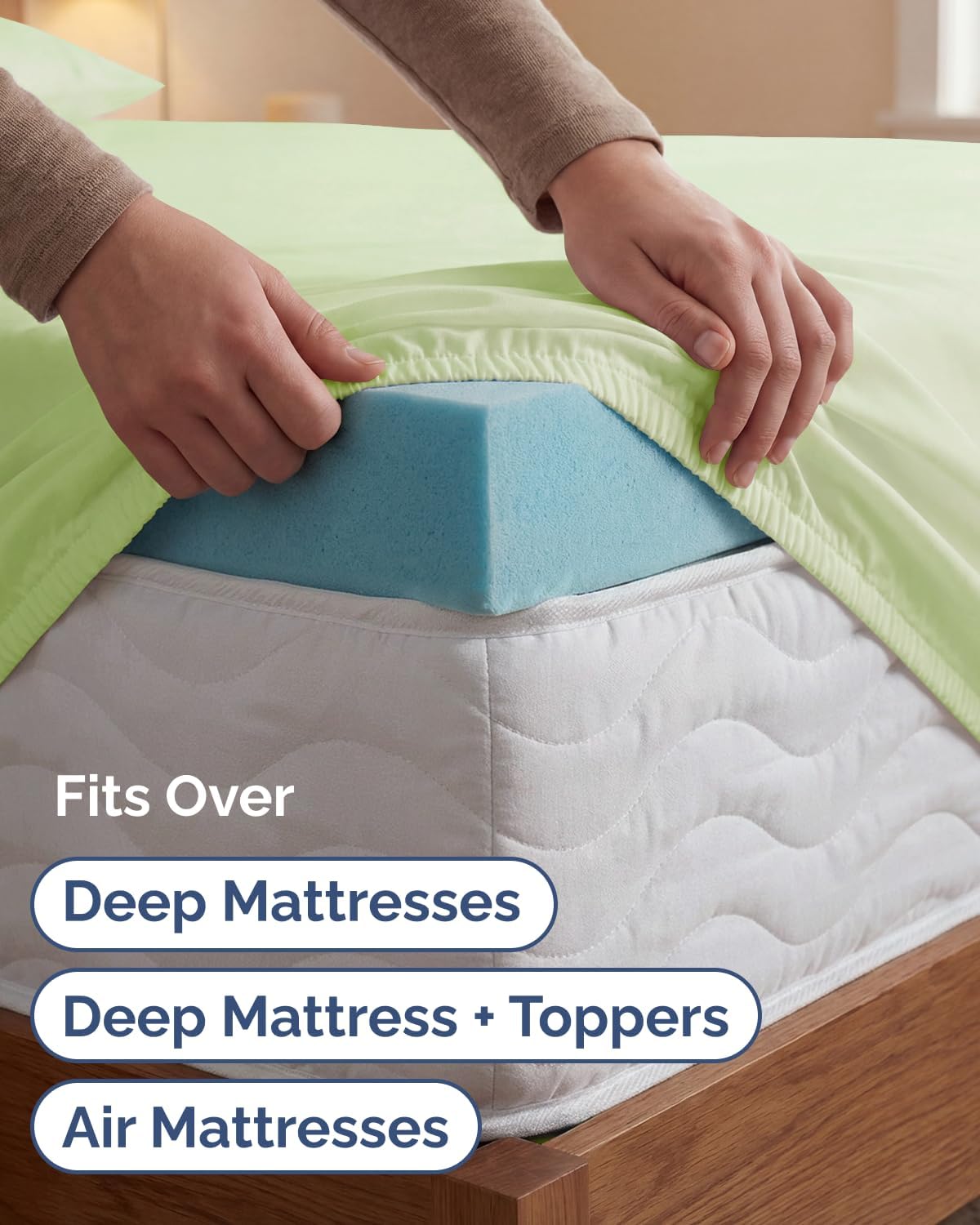Skiennix Extra Deep Twin XL Sheet Set | 4-Piece Breathable Cooling Bedding - Soft, Wrinkle-Free Light Sage