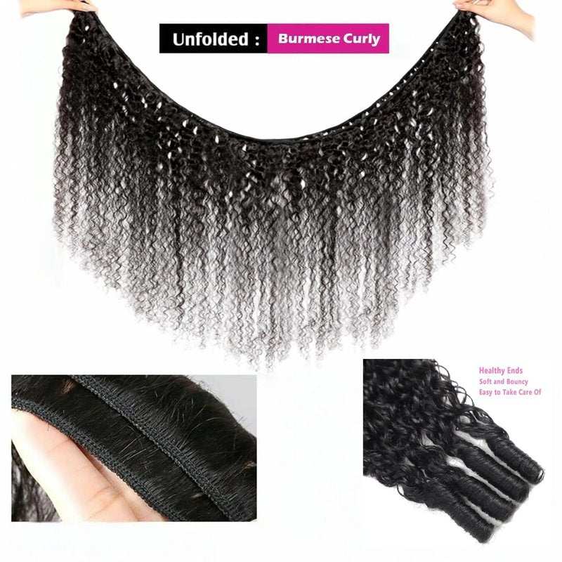 Burmese Curly Hair Bundles - 12-16 Inch Water Wave Extensions | Black 3C4A Spiral Ends