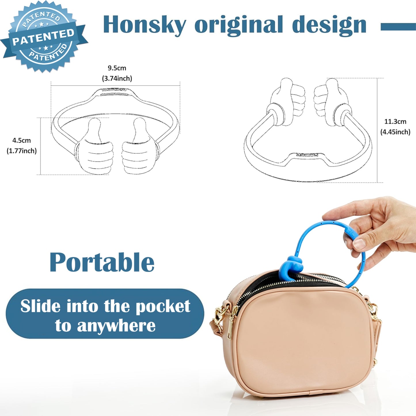 HONSKY 3361942 Cute Thumbs Up Adjustable Tpu Flexible Mobile Cell Phone Tablet Computer Display Stand Holder for Bed Desk - Blue and Black