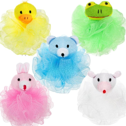 Kids Bath Loofahs - 15 Pack Cute Cartoon Animal Exfoliating Sponges | Small Travel Shower Poufs