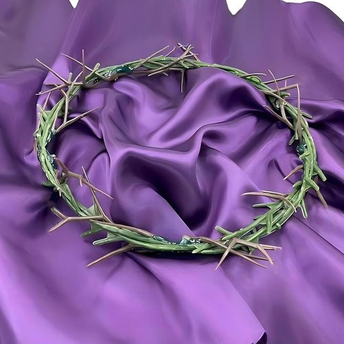 Crown of Thorns | 8" Wearable Christian Wreath with Purple Fabric for Lent & Easter Decor
