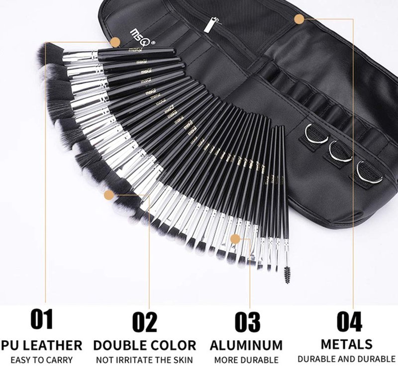 MSQ Makeup Brushes Set 29pcs Professional Cosmetics Brushes with Belt Waist Makeup Bag (Foundation, Powder, Creams, Liquids & Eye Brushes) for Women/Girls/Artists/Holiday gifts/travel