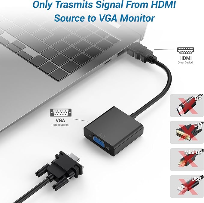 YGKSAA Half-Dozen HDMI to VGA Adapter, 6PCS HDMI to VGA Unidirectional Converter (Male to Female), Compatible with Computers, desktops, laptops, PCs, Monitors, projectors, HD TVs